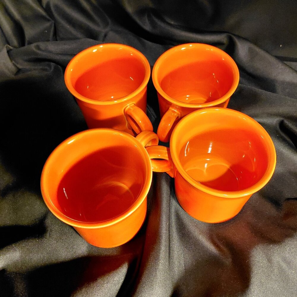 Four Fiesta Ware HLC Tom & Jerry Ring Handle "poppy" Mugs USA